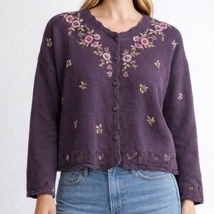 Vintage Erika Deep Purple Floral Embroidered Cardigan